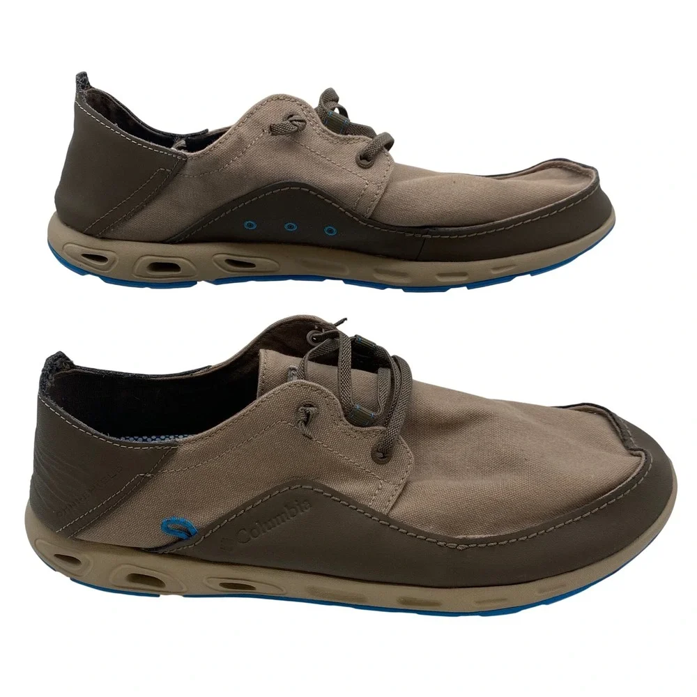 Columbia Bahama Vent PFG Boat Shoes Mens 13 Wide Brown Canvas Leather BI4676-006